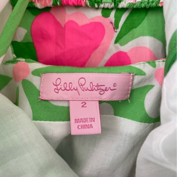 Lilly Pulitzer Pink and Green Floral Mini Dress Cotton Tropical Summery Size 2 - Picture 8 of 11